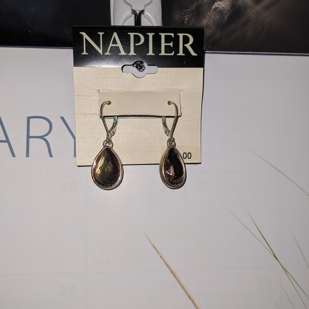 Napier Gold and Brown Teardrop Earrings
